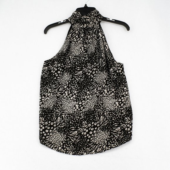 Joie Womens Top Black Animal Print Mock Neck Sleeveless Ruched Blouse Small - Picture 3 of 8